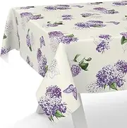 Oilcloth Tablecloth Wax Tablecloth Washable Garden Tablecloth Round Oval Square 200 x 140 cm Cut Edge Lilac Flowers