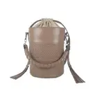 Women's GENUINE Leather Beige Bucket Bag Crossbody Cylindrical Shoulder Bag
