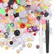 uxcell 100g Flatback Rhinestones, 3mm-10mm Mixed Rhinestones and Half Pearls with Pick Up Pen and Tweezer for Nail Art Crafts, Phone Case, Clothes DIY (Red/Yellow/White/Colorful/Green)