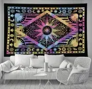 Burning Sun Moon Tapestry Hippie Tie-dye Wall Hanging Indie Purple 30”x40”