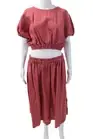 Matteau Womens Linen 2 Piece Elasticated Drop Shoulder Top Skirt Set Pink Size 5