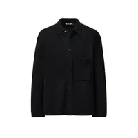 在飛比找蝦皮購物優惠-日本 Uniqlo U 羊毛 針織 寬版 襯衫式外套 黑色 