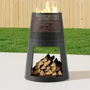 Grillz 73cm Tall Fire Pit Deep Bowl Iron Outdoor Fireplace