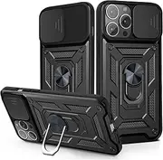 for iPhone 15 Pro Max Case Stand Case with Slide Camera Cover & Kickstand Built-in 360° Rotate Ring Stand, Military Grade Heavy Duty with Magnetic Holder for for iPhone 15 Pro Max 6.7 Phone Case