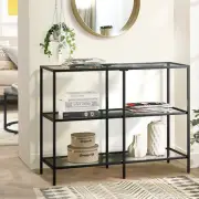 Oikiture Console Table Tempered Glass Sofa Table Hall Side Entry 3 Shelves Black