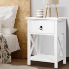 2 X Bedside Table 1 Drawer with Shelf EMMA White Nightstand Storage Furnit -1DX2