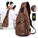 MEN'S SPORTS CHEST BAG USB CHARGING CASUAL SHOULDER BAG PU O