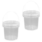 2 Pcs Ice Cream Bucket Plastic Storage Beverage Food Tub Clear with Lids