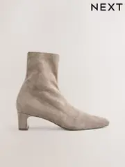 Neutral Taupe Extra Wide Fit Forever Comfort® Chisel Toe Block Heel Sock Boots (F18692) | $75