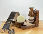 DELUXE 6 PC WOOD CUT THROAT STRAIGHT RAZOR SHAVING SET/KIT Stand Bowl Brush Soap