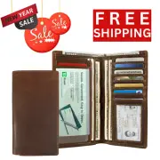 Vintage Hunter Brown Genuine Leather Checkbook Cover Wallet Card Holder