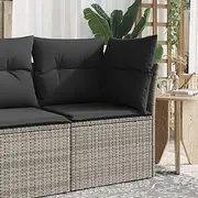 Garden Corner Sofa, Grey PE Rattan Outdoor Furniture with Cushions, Modular Storage Bench for Patio & Deck