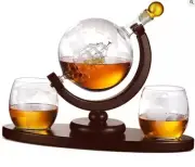 Whiskey Decanter Globe Set 2 Etched Glasses for Whiskey Scotch Vodka 750 ml