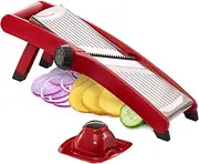 Chef Power Stainless Steel Adjustable Kitchen Mandolin Slicer - Manual Vegetable and Potato Slicer with Safety Features, Compact Design, and Dishwasher Safe - Professional Vegetable Slicer (Red)