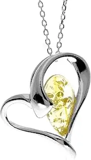 [SilverAmber Jewellery] Genuine Baltic Amber & Sterling Silver Modern Heart Pendant without Chain - GL346