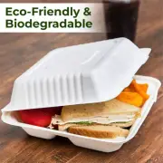 100 Pack Clamshell Take Out Food Containers, 100% Compostable Disposable To Go