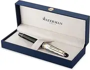 Waterman Expert | Rollerball Pen | Metal & Black Lacquer with Gold trim & Chiselled cap | Fine tip | Black Ink | Gift Box
