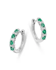 Bloomingdale's Fine Collection Emerald & Diamond Huggie Hoop Earrings in 14K White Gold