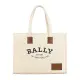 【BALLY】BALLY Crystalia黑字LOGO帆布磁釦式手提/肩背托特包(大/自然白)