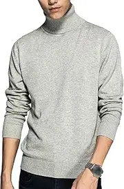 [Gsywaipei] Men's High Neck Knitted Sweater Slim Fit Turtleneck Knit Sweaters Casual Knits Twisted Pullover Solid Sweater, Light Grey, M