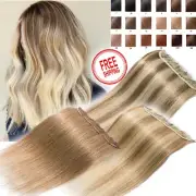 100% Real Remy Human Hair Extensions One Piece Clip In 3/4Full Head Highlight