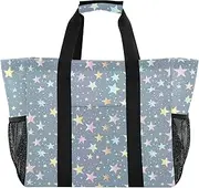 [sanluoli] Tote Bag Collapsable Beach Bag With Pockets with Handles Laundry Tote, Rainbow Color Star Pattern, 1 size
