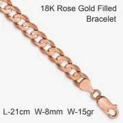 Bracelet Real 18k Rose Pink Gold Filled Solid Men's Curb Statement Bangle 22cm
