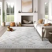 Rug Moroccan Rug Low Pile - Living Room Taupe Washable Rug Soft Faux Wool Modern Geometric Stain Resistant Large Rug 183x274CM Indoor Non Slip Carpet for Bedroom Kitchen Dining Room Farmhouse
