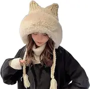 VVABRA Warm Hat Winter Warm Cute Beanie Hat Cat Ears Lady Kawaii Knitted Crochet Beanies Hat Cap Winter Hat