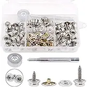 Hilitchi 120Pcs Silver [2-Sizes] Fastener Screw Snaps Marine Grade 3/8" Socket with Stainless Steel Philips Screws with Setting Tool Boat Canvas Snaps Set for Boat Cover Canvas Furniture Fabric