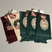 5 Vintage Christmas Embroidered Fingertip Towels Christmas Classics Cotton NEW