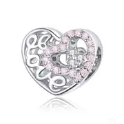 Silver plating Pink Openwork Charms Fit Bracelet Pendant for Women Jewelry