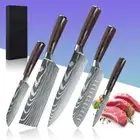 5pcs Japanese Kitchen Knives Damascus Chef Knife Set Steel Chef Cleaver Knife