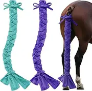 XunYee 2 Pcs Horse Tail Bag 3 Tube Braid in Tail Bag Stretchy Fabrics Adjustable Lightweight Closure Braided Horses Supplies Blue Purple