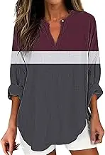 Sporty Tee Shirts Womens Tops V Neck Roll Up 3/4 Sleeve T Shirts Plain Graphic Tees Spandex Long Sleeve T Shirt Pullover for Women