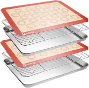 Stainless Steel Baking Sheet Tray Cooling Rack with Silicone Baking Mat Set