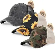 [HH HOFNEN] Ponytail Hats Womens Washed Distressed Baseball Cap High Ponycaps Cotton Dad Hat with Ponytail Hole