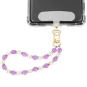 Phone Wrist Strap, Pearl Beaded Phone Charm with Tether Tab, Light Purple&White