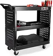 Bullet 3-Tier Steel Tool Trolley Cart, for Workshop, Mechanic, with Pegboard, Screwdriver Bay, Black