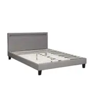 NNEED Bed Frame RGB LED Double Size Wooden Grey Fabric