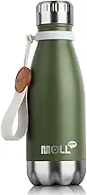 Small Water Bottles for Kids -9 oz Stainless Steel Insulated Vacuum Water Bottle for School Metal Leak Proof Cola Shape Mini Water Bottle for Boys (Grass Green)