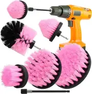 5pc Pink Drill Brush Power Scrubber Cleaning Kit with 1pc Extend Long Attachment