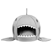 Catzon Pet Bed Shark Covered Cave House for Small Pets Puppy Kitten with Water Resistant Bottom-Grey
