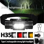 USB Charging LED Headlamp Super Bright Head Torch White + Red/Yellow Light Lamp