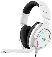 Jimonyer Gaming Headset for PC/PS4/PS5/Xbox One/Switch, Stereo Surround Sound Gaming Headphones with Noise Canceling Flexible Mic, Computer Headset with 3.5mm Jack & RGB Light(White)