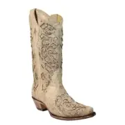 CORRAL Womens Leather White Glitter Inlay Crystal Wedding Boots A3322 NIB Size
