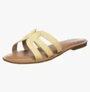 The Drop Monika Flat H-Band Slide Sandals Tan Raffia Women's 13