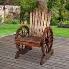 Outdoor Garden Bench Wagon Wheel Armrests Patio Chair Wooden Furniture Brown