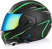 Flip-Up Helmet Motorcycle Bluetooth Helmet DOT/ECE Approved Full-Face Helmet Modular Helmet with Double Visor Moped Helmets Full-Face Motorcycle Helmet F,L(59-60CM)