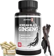 Korean Black Ginseng Capsule 1000mg Supplement - Non GMO, High Ginsenosides, High Absorption Rate, Enhance Immunity, Metal Performance, Stamina & Energy, Men & Women - 90 Vegan Capsules
